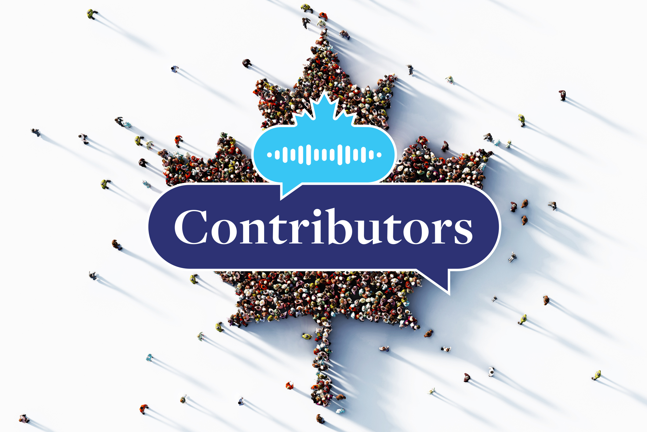 Logo de Contributors superposé sur une feuille d’érable composé d’un groupe de personnes