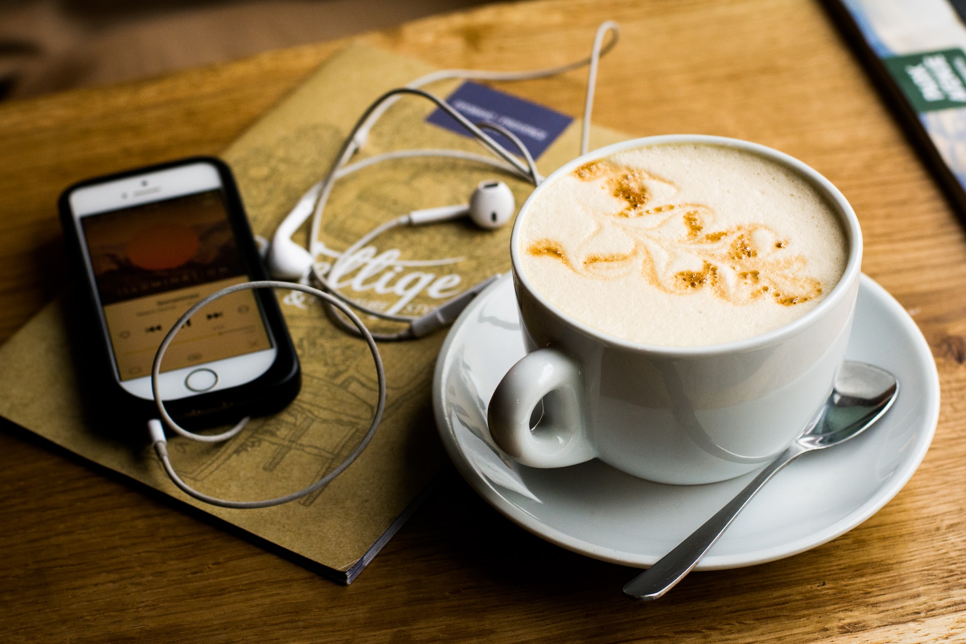 Coffee and computer accessories on a desk