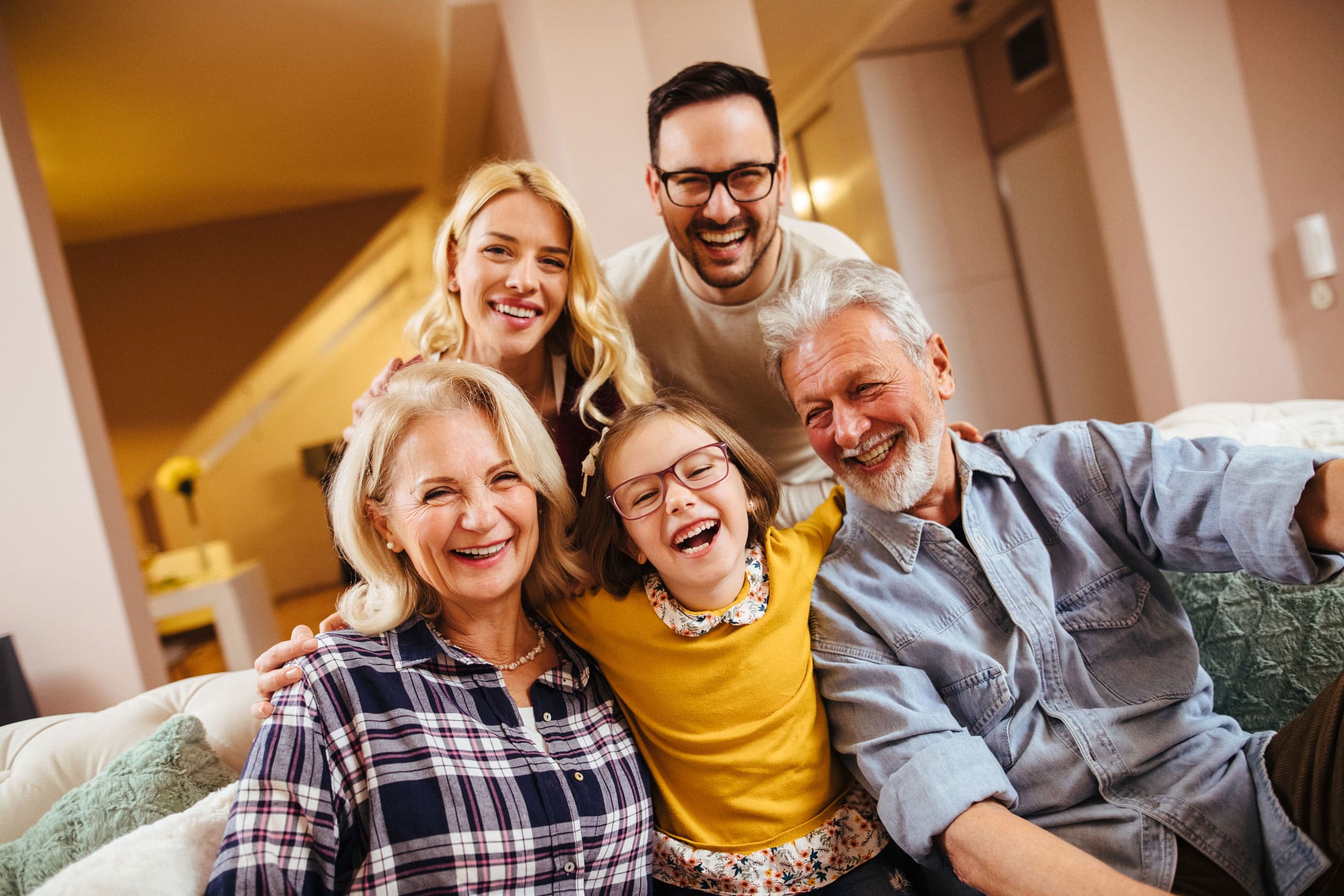 Multi-gen family in living room