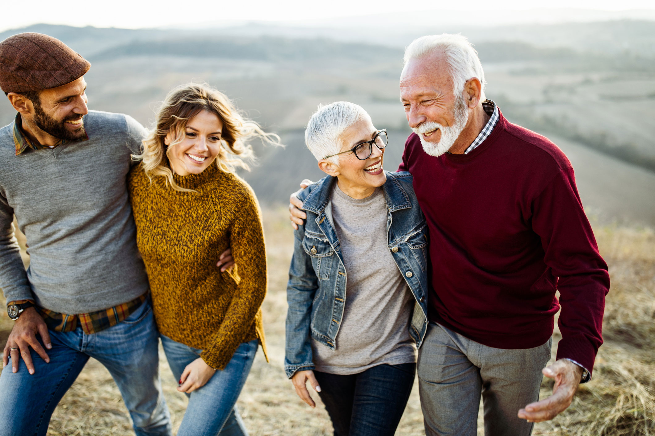 Two couples going for a walk