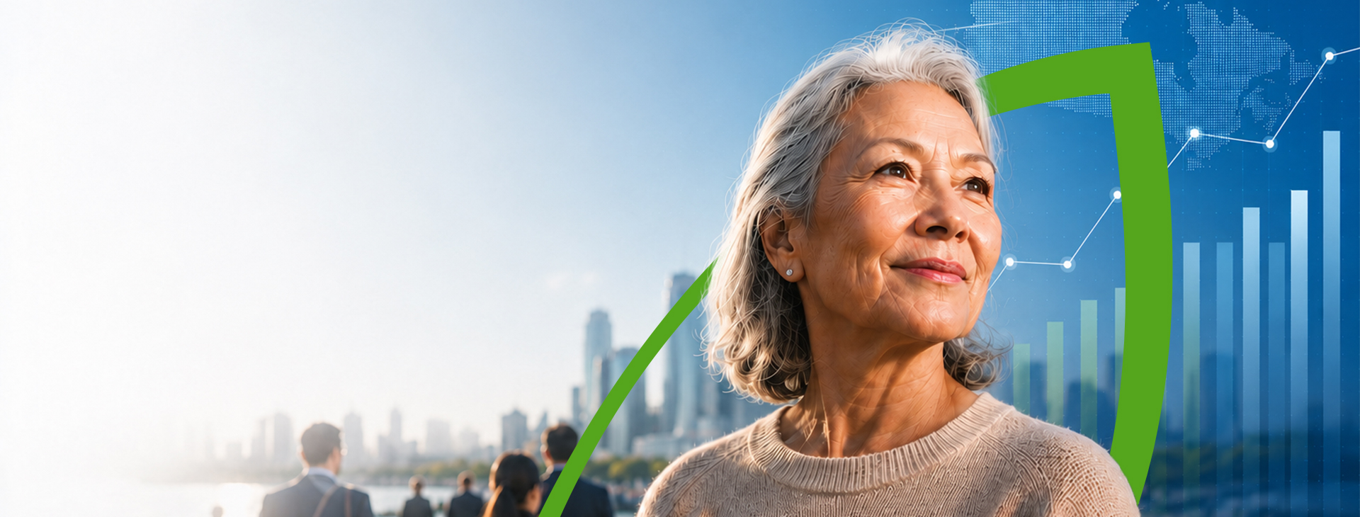 A mature woman looks off into the distance