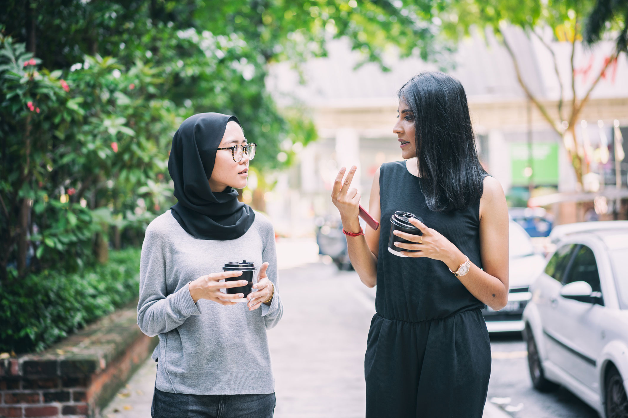 Two women talk