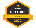 Graphic of a vertical hexagon including a multicoloured star; it reads “Kudos Culture Leader 2022”