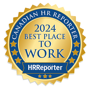Badge de reconnaissance du Canadian HR Reporter pour le prix des meilleurs lieux de travail en 2024.