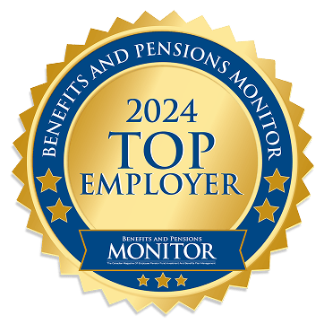 Badge de reconnaissance de Benefits and Pensions Monitor pour le prix des meilleurs employeurs en 2024.